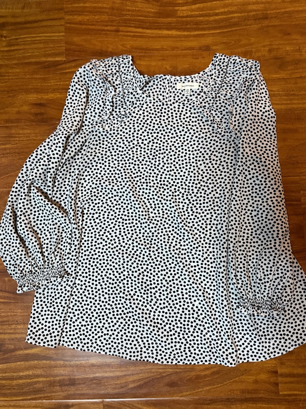 Max Studio White Blouse with Black Polka Dots